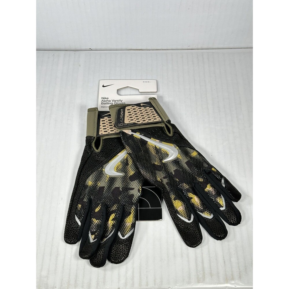 Size M Nike Alpha Varsity Adult Baseball Batting Gloves Pair Black/Camo NEW